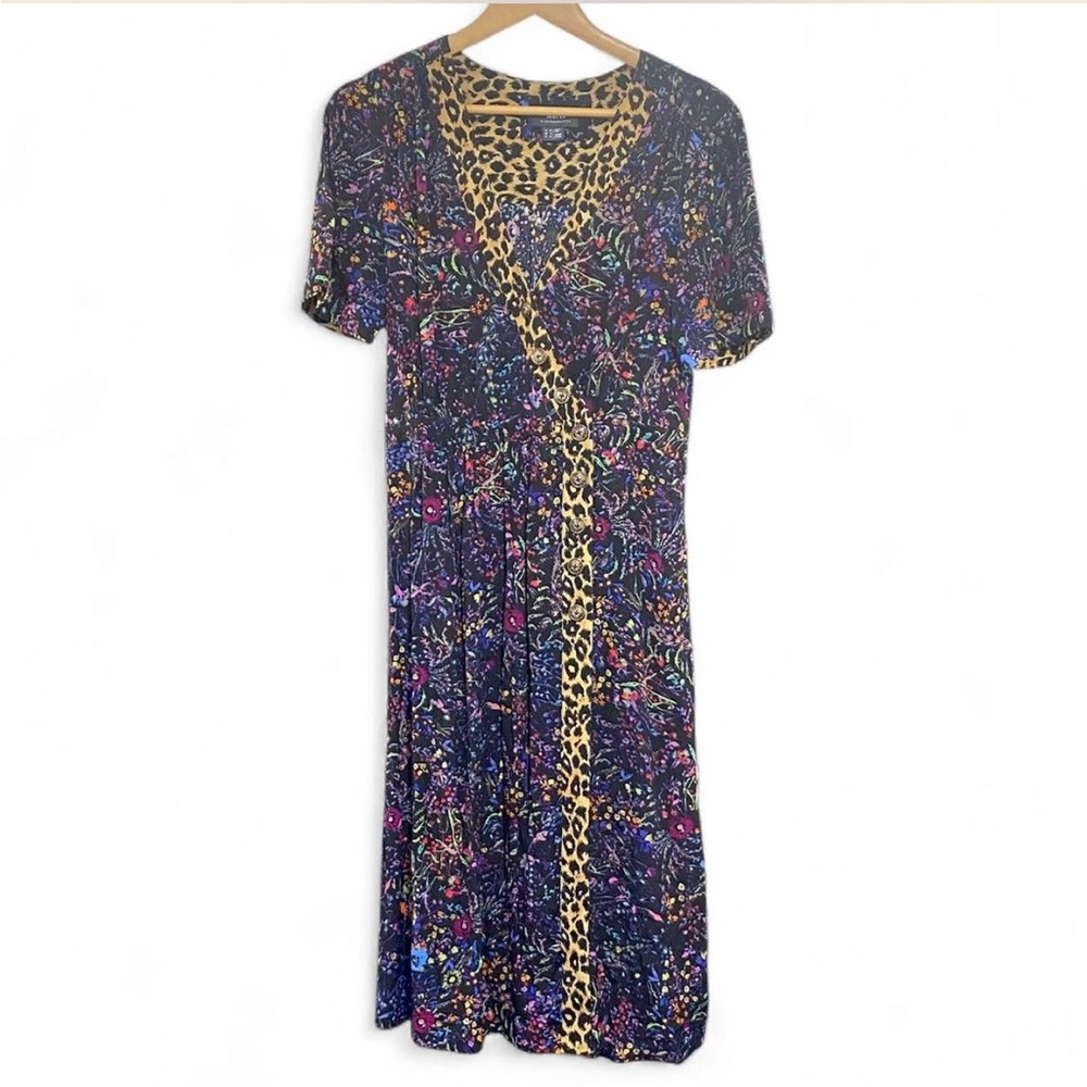 Anthropologie Maeve black & leopard print floral button-down midi dress - EUC - Picture 7 of 9